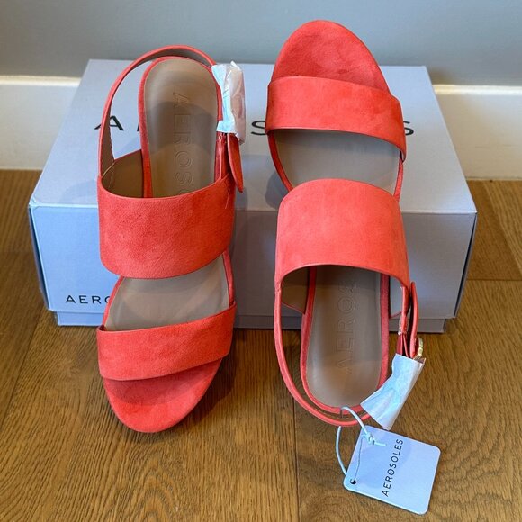 Aerosoles Camera Round-Toe Ankle-Strap Platform Sandals (Coral Suede) - Picture 12 of 16